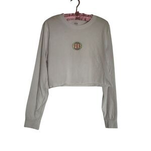 Vans Off The Wall Gray Long Sleeve Cropped Pullover Sweatshirt Ladies Large